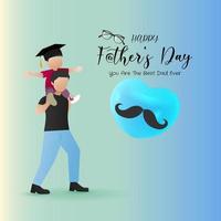 feliz Día del Padre. padre e hijo divirtiéndose fondo azul y globos de amor 3d