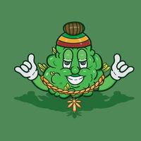 Cartoon Mascot Of  Weed Bud With Reggae Style. Vector And Illustration