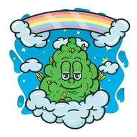 Cartoon Mascot Of  Weed Bud on Clouds. vector