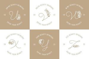 Minimalist and elegant hand drawn letters U to Z floral botanical logo vector