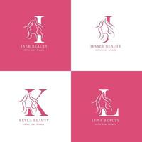 Minimalist and elegant hand drawn letters with woman silhouette I to L salon or skincare logo vector
