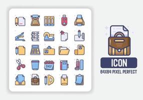 Simple Icons Set of Office Equipment in Filled line flat design. 64x64 Pixel Perfect vector