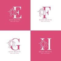 Minimalist and elegant hand drawn letters with woman silhouette E to H salon or skincare logo vector