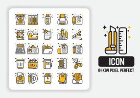 Simple Icons Set of Office Equipment in Yellow flat design. 64x64 Pixel Perfect vector