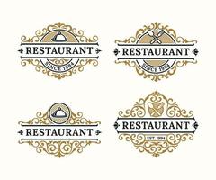 Restaurant Vintage Luxury Frame Logo Badge with Flourish Victorian Ornament vector