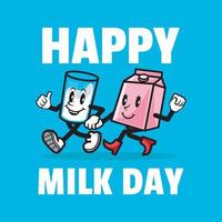 cartoon retro happy milk day design vector