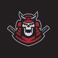 skull samurai mascot gaming logo design vector