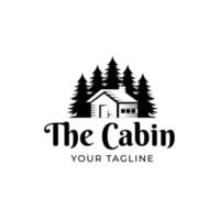 Vintage cabin and Pine forest illustration logo design vector