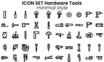 paquete de vectores de iconos de herramientas de hardware como trazo de contorno de estilo mínimo plano