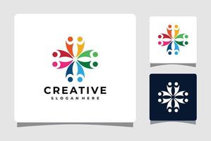 Abstract Colorful People Group Logo Template With Business Card Design Inspiration vector