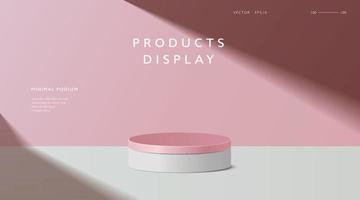 escena mínima abstracta, podio de cilindro en fondo rosa para pantallas de presentación de productos. vector