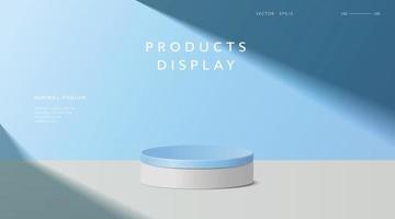 escena mínima abstracta, podio de cilindro en fondo azul para pantallas de presentación de productos. vector