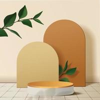 Abstract minimal scene. podium with leaves in clean background for product presentation displays. vector