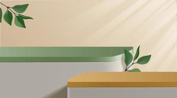 Abstract minimal scene. podium with leaves in clean background for product presentation displays. vector