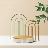 Abstract minimal scene. podium with leaves in clean background for product presentation displays. vector