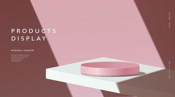 Abstract minimal scene, cylinder podium in pink background for product presentation displays.