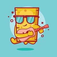 cool cheese character mascot playing guitar isolated cartoon in flat style design vector