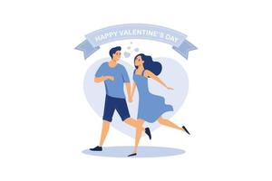 feliz día de san valentín pareja en la cita. el hombre da flores a la mujer. san valentín y día, pareja y día de san valentín, feliz san valentín, pareja enamorada, pareja joven, amor y pareja feliz, flor y evento. vector