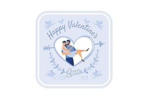 feliz día de san valentín pareja en la cita. el hombre da flores a la mujer. san valentín y día, pareja y día de san valentín, feliz san valentín, pareja enamorada, pareja joven, amor y pareja feliz, flor y evento. vector