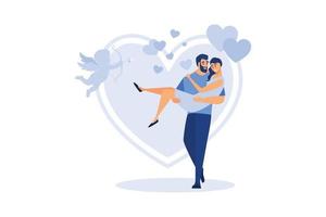 feliz día de san valentín pareja en la cita. el hombre da flores a la mujer. san valentín y día, pareja y día de san valentín, feliz san valentín, pareja enamorada, pareja joven, amor y pareja feliz, flor y evento. vector