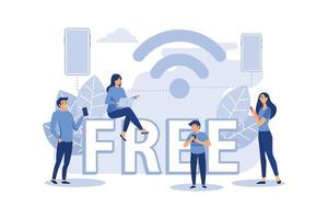 public free wireless connection wireless point Wi-Fi, For mobile user interface, the transmission of digital data streams over radio channels flat vector illustration