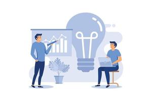 Light bulb and company staff working in office. Idea, planning, analysis concept, presentation slide template. Can be used for topics like business, management, marketing vector