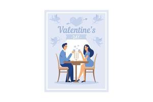 Happy valentine day couple on date. Man give flower woman. Valentine and day, couple and valentines day, happy valentine, couple in love, young couple, love and happy couple, flower and event. vector