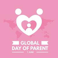 día mundial del día de los padres diseño de vector de cartel de banner gratis en estilo plano 1 de junio con ilustración de abrazo de padres niños enamorados fondo de forma de mapa mundial aislado editable para uso