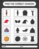 Find the correct shadows game with christmas icon. worksheet for preschool kids, kids activity sheet vector