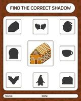 Find the correct shadows game with gingerbread cookie. worksheet for preschool kids, kids activity sheet vector