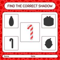 Find the correct shadows game with candy cane. worksheet for preschool kids, kids activity sheet vector