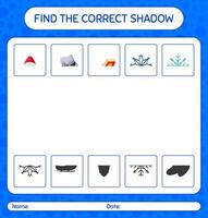 Find the correct shadows game with christmas icon. worksheet for preschool kids, kids activity sheet vector