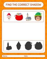 Find the correct shadows game with christmas icon. worksheet for preschool kids, kids activity sheet vector