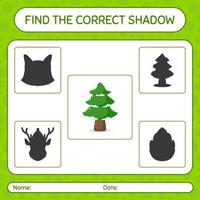 Find the correct shadows game with pine tree. worksheet for preschool kids, kids activity sheet vector