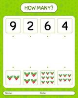 How many counting game with holly berry. worksheet for preschool kids, kids activity sheet vector