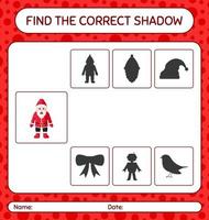 Find the correct shadows game with santa claus. worksheet for preschool kids, kids activity sheet vector