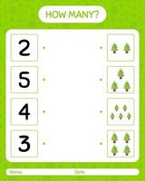 How many counting game with christmas tree. worksheet for preschool kids, kids activity sheet vector