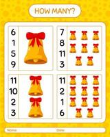 How many counting game with bell. worksheet for preschool kids, kids activity sheet vector