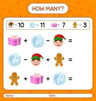 How many counting game with christmas icon. worksheet for preschool kids, kids activity sheet vector