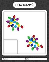 How many counting game with string light. worksheet for preschool kids, kids activity sheet vector