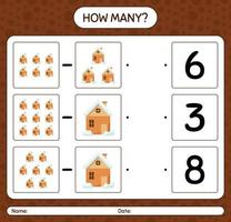 How many counting game with house. worksheet for preschool kids, kids activity sheet vector