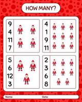 How many counting game with , santa claus. worksheet for preschool kids, kids activity sheet vector