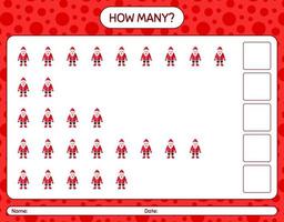 How many counting game with , santa claus. worksheet for preschool kids, kids activity sheet vector