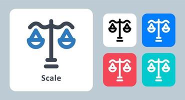 icono de escala - ilustración vectorial. equilibrio, justicia, ley, escala, peso, legal, escalas, medida, comparar, juez, corte, línea, contorno, plano, iconos. vector