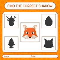 Find the correct shadows game with red fox. worksheet for preschool kids, kids activity sheet vector