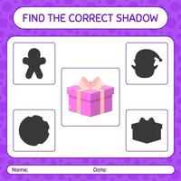 Find the correct shadows game with gift box. worksheet for preschool kids, kids activity sheet vector