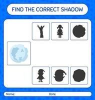 Find the correct shadows game with full moon. worksheet for preschool kids, kids activity sheet vector