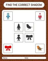 encuentra el juego de sombras correcto con el icono de navidad. hoja de trabajo para niños en edad preescolar, hoja de actividades para niños vector