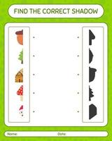 Find the correct shadows game with christmas icon. worksheet for preschool kids, kids activity sheet vector