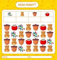 How many counting game with christmas icon. worksheet for preschool kids, kids activity sheet vector